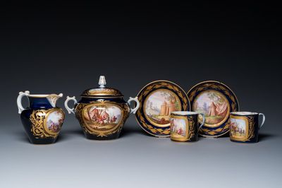 A French blue-ground Sèvres-style 6-piece tea service, 19th C.