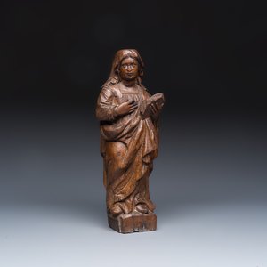 A French carved oak 'Virgin Mary at the Annunciation' figure — 照片 1