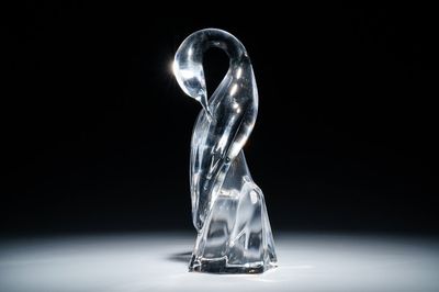 A French crystal model of a crane, Daum, Nancy, 20th C.