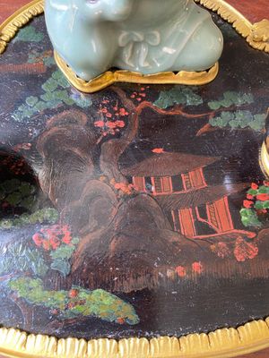 A French lacquered and painted wood, gilt bronze and Japanese celadon porcelain inkwell desk set, late 18th C. — 照片 8