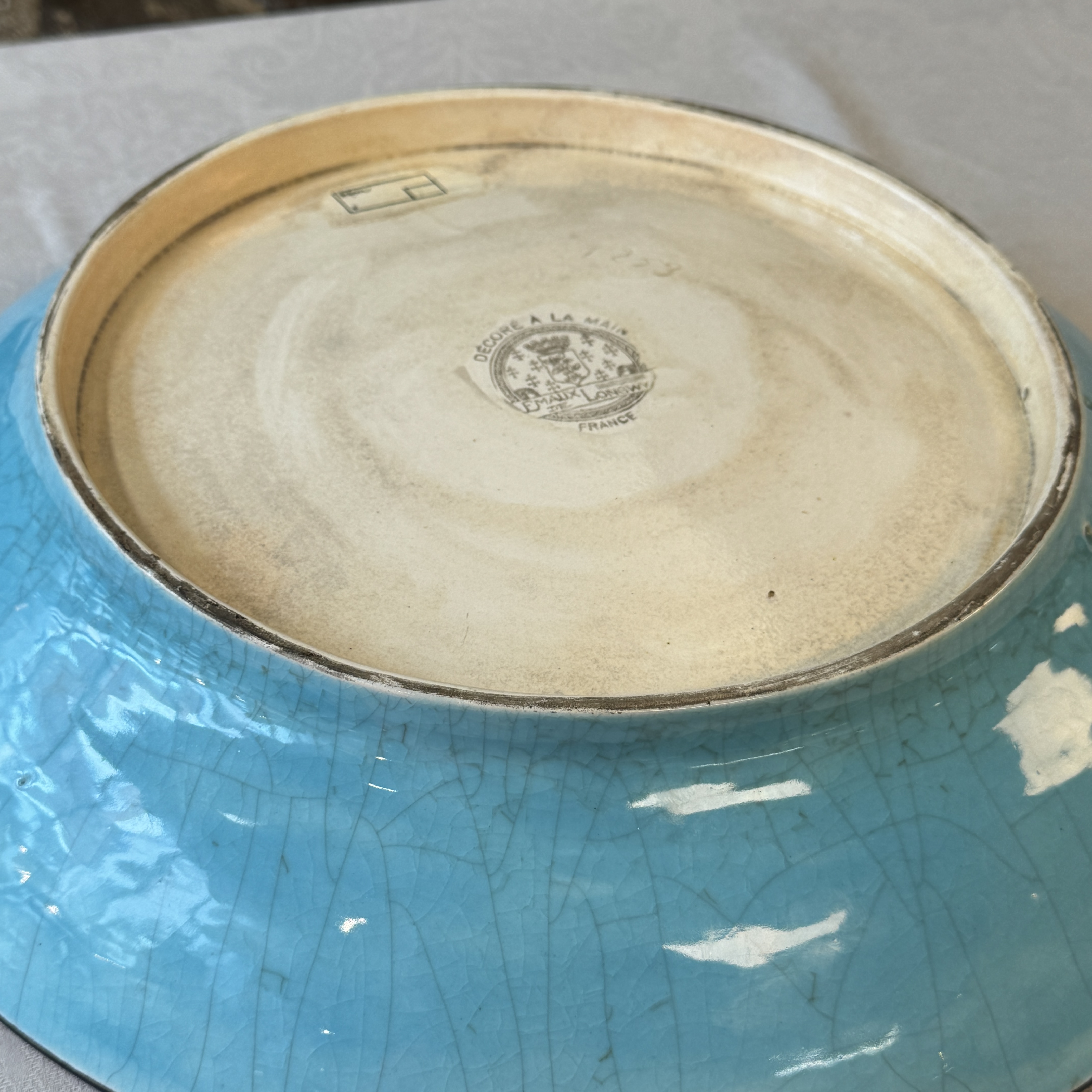 A French polychrome enamelled Longwy 'Cranes among Clouds' charger — photo 19