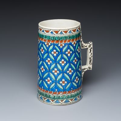 A French polychrome Iznik-style tankard, Samson, Paris, 19th C.