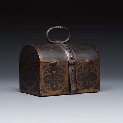 A French polychrome-painted wrought iron casket, 16th C.