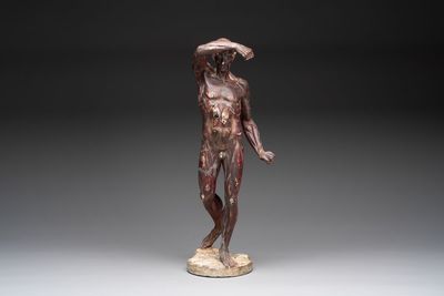 A French polychrome plaster anatomical 'écorché' figure after Jean Antoine Houdon (1741-1828), 19th C.