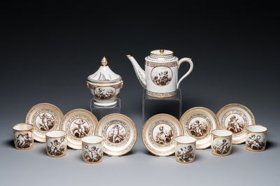 A French porcelain 14-piece tea service with cherubs, Paris, marked for the Nast workshop, 19th C.