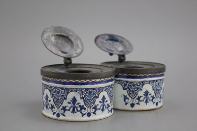 A French Rouen faience pewter-mounted inkwell, 18th C.