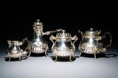 A French silver four-piece coffee and tea set, Lapar, Paris, 19th C.