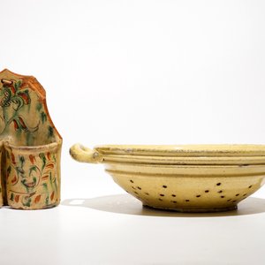 A French stoneware strainer and a wall hanger for cutlery, Aiglefontaine, 18th C. — photo 6