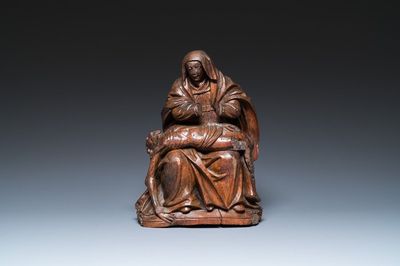 A French walnut Pietà, Burgundy, 16th C.