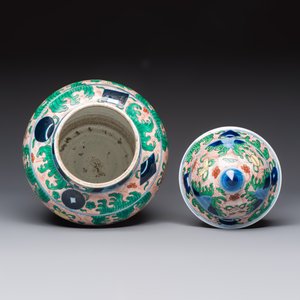 A French wucai-style 'Flying Horses' vase and cover, Samson, Paris, 19th C. — foto 6