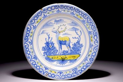 A Frisian maiolica dish with a deer, 17th C.