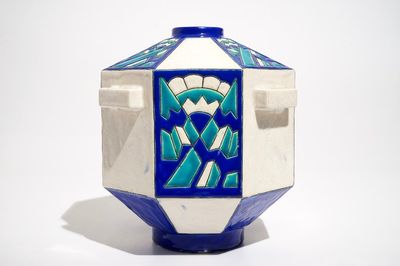 A geometrical art deco crackle glazed vase, Charles Catteau for Boch Kéramis, 1st half 20th C.