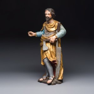 A German gilt-polychromed carved wooden sculpture of Joseph the Carpenter — 照片 1