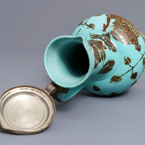 A German pewter-mounted turquoise ground ewer with birds among flowers, 17/18th C. — photo 8