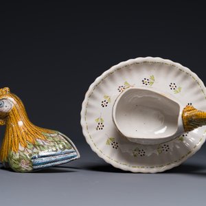 A German polychrome faience rooster-shaped tureen and cover, Abtsbessingen, 18th C. — photo 3