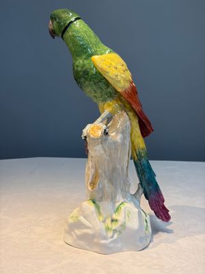 A German polychrome 'Parrot on Tree Stump' sculpture, SP Dresden mark, 20th C. — photo 2