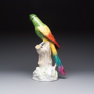 A German polychrome 'Parrot on Tree Stump' sculpture, SP Dresden mark, 20th C. — photo 2