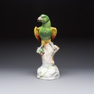 A German polychrome 'Parrot on Tree Stump' sculpture, SP Dresden mark, 20th C. — photo 5