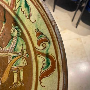 A German slip-decorated inscribed pottery dish with a ploughing farmer, Lower Rhine region, 2nd half 18th C. — photo 12