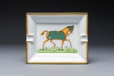 A gilt and polychrome-decorated porcelain 'Horse' ashtray, Hermès, 20th C.