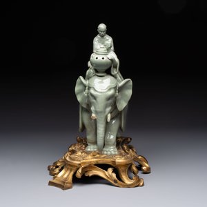 * A gilt-bronze-mounted celadon-glazed group of three figures riding an elephant, probably Samson, Paris, 19th C. — photo 2