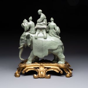 * A gilt-bronze-mounted celadon-glazed group of three figures riding an elephant, probably Samson, Paris, 19th C. — photo 3