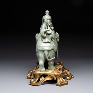 * A gilt-bronze-mounted celadon-glazed group of three figures riding an elephant, probably Samson, Paris, 19th C. — photo 4