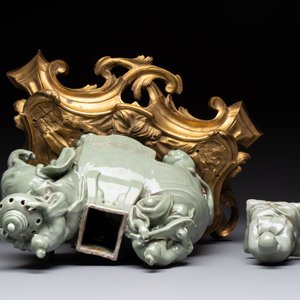 * A gilt-bronze-mounted celadon-glazed group of three figures riding an elephant, probably Samson, Paris, 19th C. — photo 5