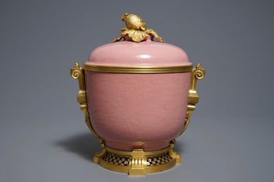 A gilt bronze-mounted monochrome pink bowl and cover, Samson, Paris, 19th C.
