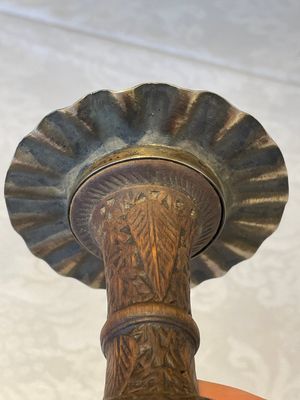 A gilt copper and enamelled water pipe base on wooden stand, Qajar, Iran, 19th C. — 照片 10