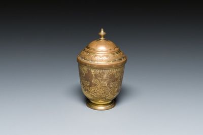 A gilt copper bowl and cover, 'tombak', Turkey, 18th C.