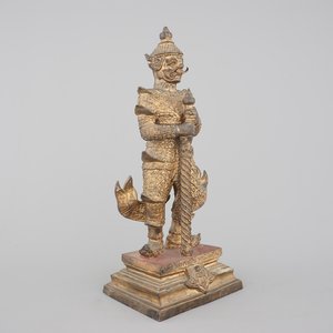 A gilt-lacquered bronze figure of a guardian king (Vessavaṇa), probably Thai, 19th C. — photo 1
