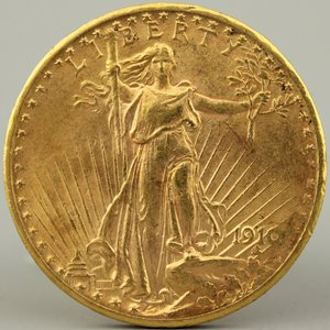 A gold coin, Saint Gaudens Double Eagle, 1910, $20 — photo 1