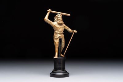 A Gothic brass chandelier finial in the form of a Wild Man, Flanders, ca. 1500
