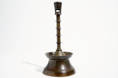 A gothic bronze candlestick, Low Countries, 15/16th C.