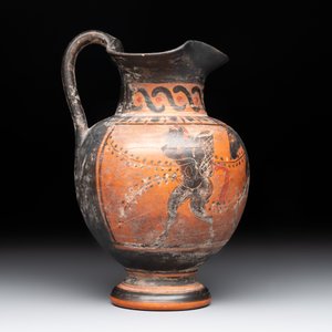 A Greek terracotta 'Oenochoe' vase with Hephaestus and Silenus, Roman era — photo 4