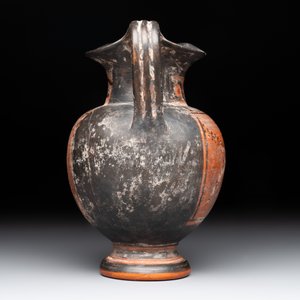 A Greek terracotta 'Oenochoe' vase with Hephaestus and Silenus, Roman era — photo 5