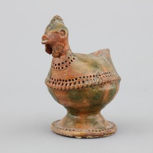 A green-glazed terra cotta cockerel-shaped money bank, probably French, 18th C. — photo 1