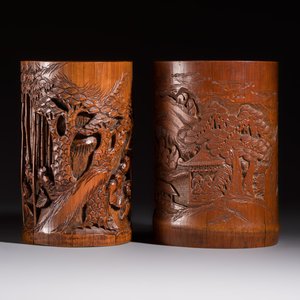 A group of 11 Chinese carved bamboo and wooden works, 19/20th C. — photo 3