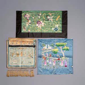 A group of 11 Chinese embroidered silk panels, purses and ornaments, 19/20th C. — 照片 4