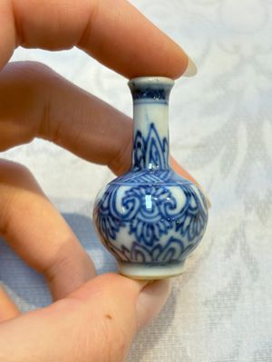 A group of 12 Chinese blue and white miniature vases and a small bottle vase, Kangxi — photo 28