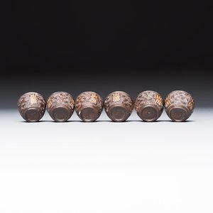A group of 12 Chinese silver-lined coconut 'Shou 壽' bowls and cups, Wang Hengxin 王恆馨 marks, 19/20th C. — foto 19