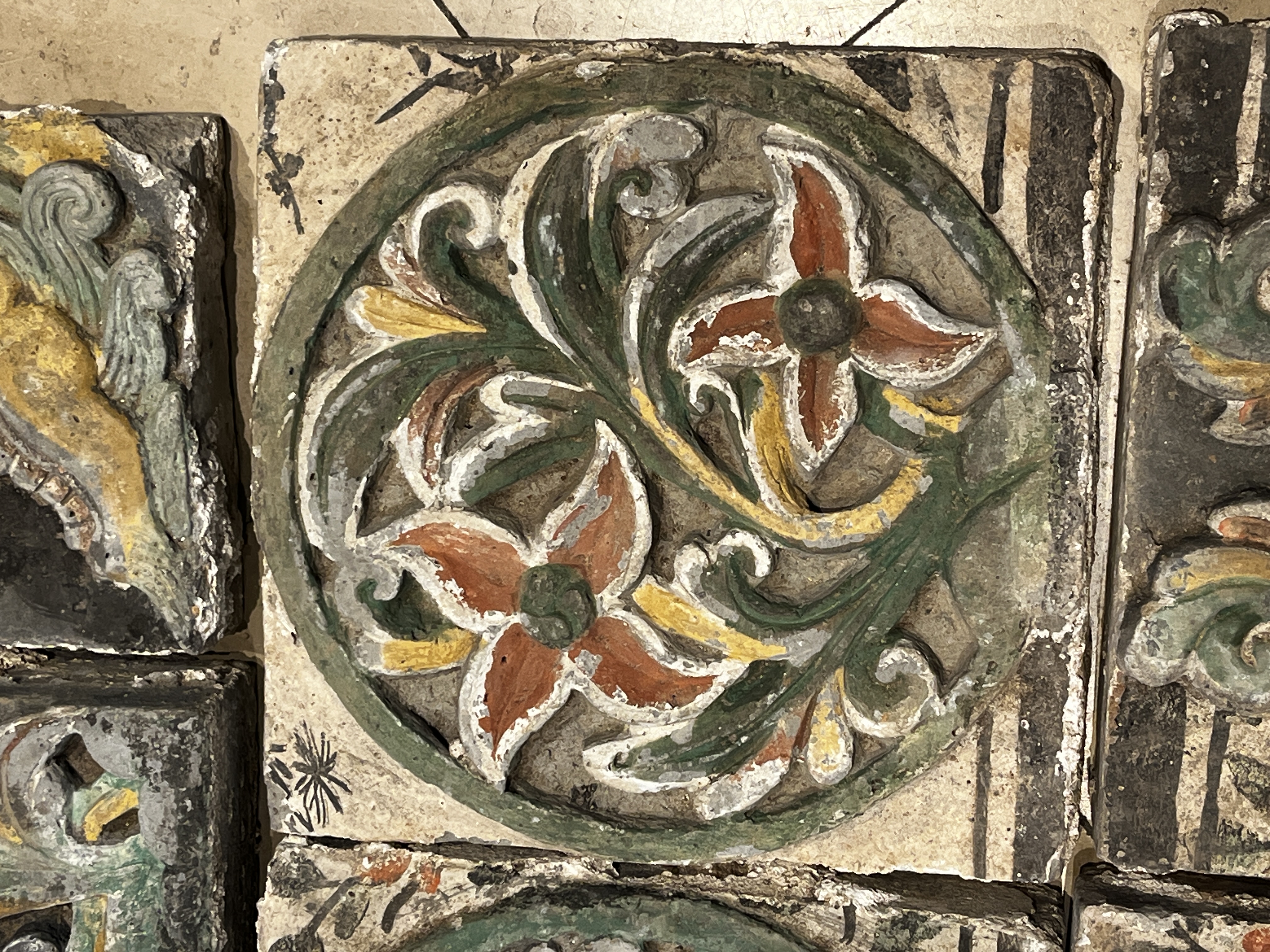 A group of 13 Chinese painted pottery relief tiles  — photo 17