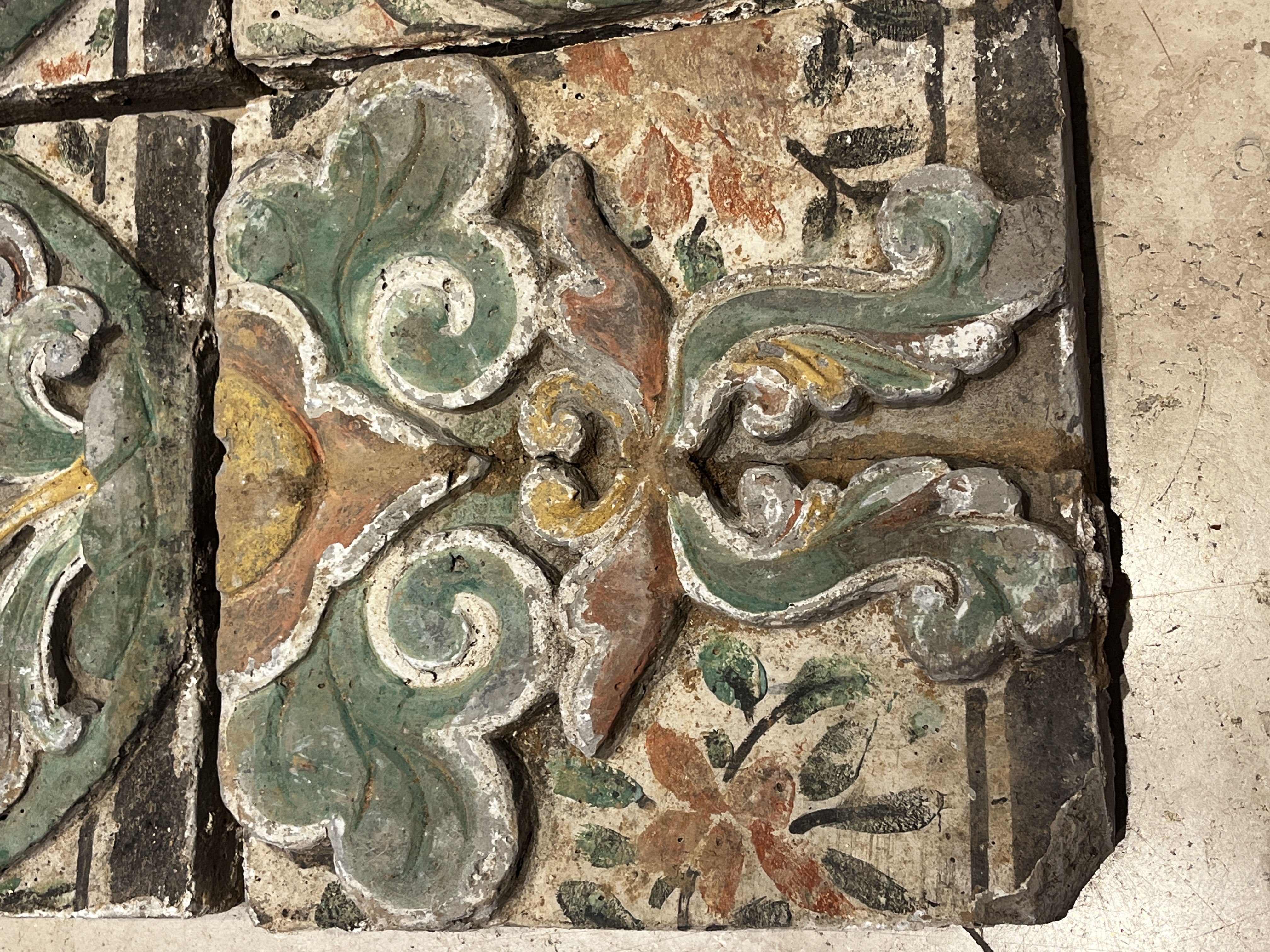 A group of 13 Chinese painted pottery relief tiles  — photo 29