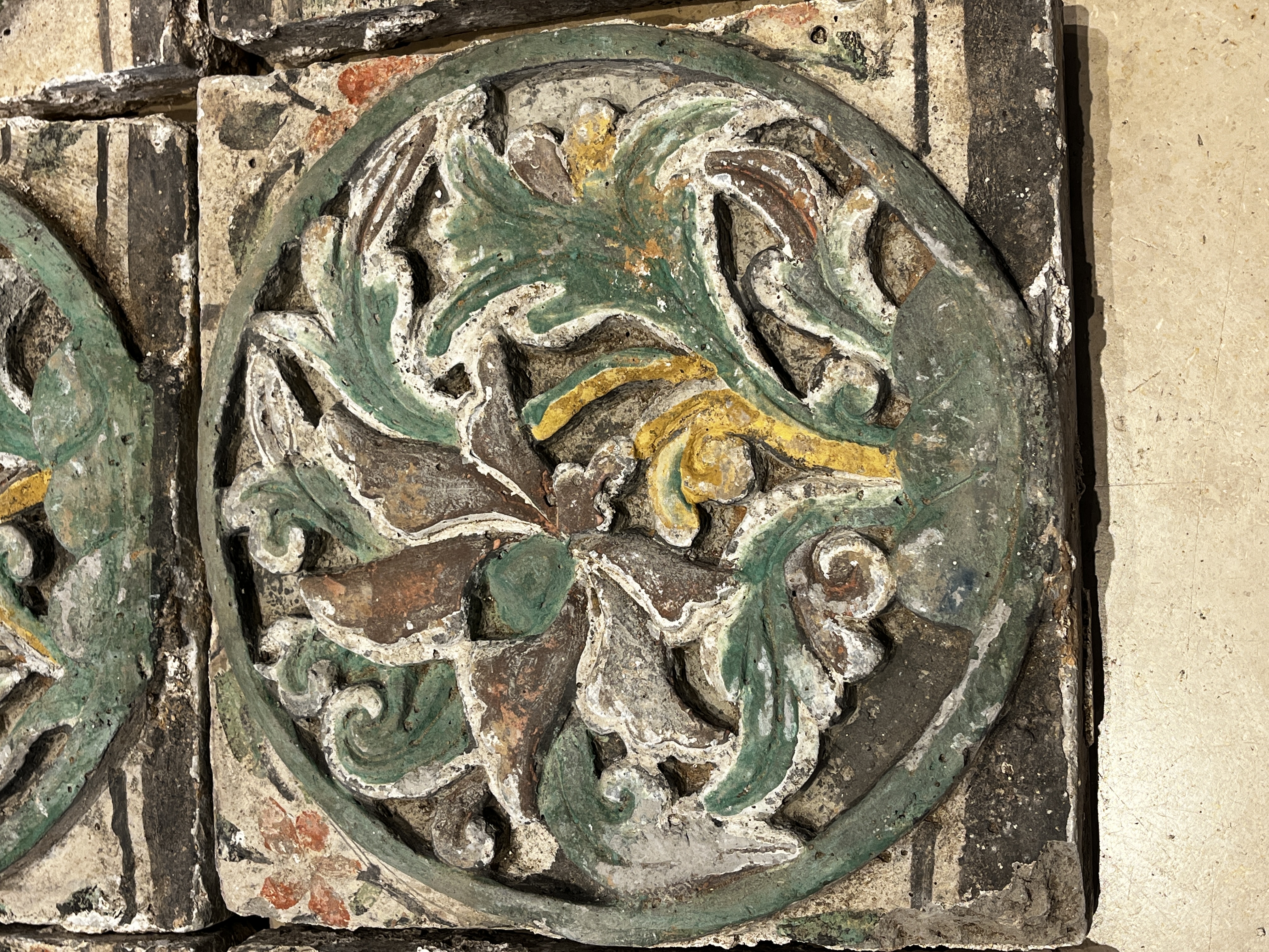 A group of 13 Chinese painted pottery relief tiles  — photo 36