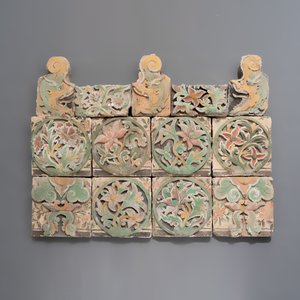 A group of 13 Chinese painted pottery relief tiles  — photo 1