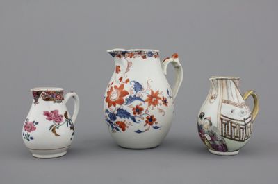 A group of 3 various Chinese porcelain jugs, 18th C.