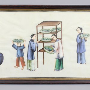 A group of 8 Chinese Canton rice paper paintings of the silk production, ca. 1800 — photo 1