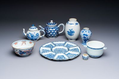 A group of Chinese and Japanese famille verte, blue and white wares, Kangxi and later