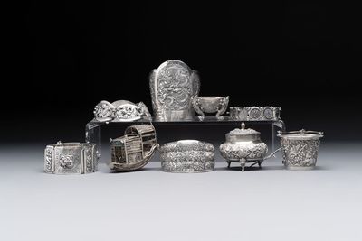 A group of nine Chinese and Southeast Asian silver wares, 19/20th C.